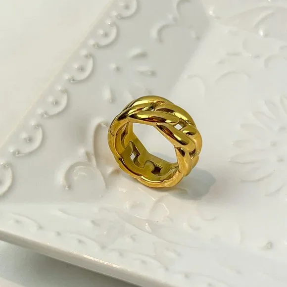 Gold Thick Chunky Statement Ring For Women - Picture 7 of 9